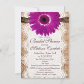 Burlap Paarse Daisy Bridal Shower Invitations Kaart (Voorkant)