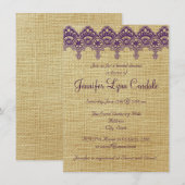 Burlap Paarse Damask Lace Bridal Shower Invitation Kaart (Voorkant / Achterkant)