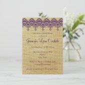 Burlap Paarse Damask Lace Bridal Shower Invitation Kaart (Staand voorkant)