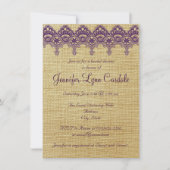 Burlap Paarse Damask Lace Bridal Shower Invitation Kaart (Voorkant)