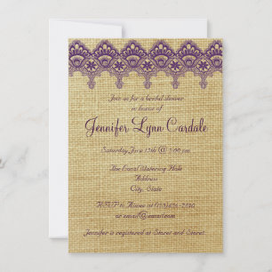 Burlap Paarse Damask Lace Bridal Shower Invitation Kaart