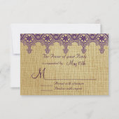Burlap Paarse Damask Lace Wedding RSVP-kaarten RSVP Kaartje (Voorkant)