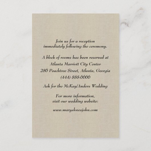 Burlap Paarse Floral Mason Jars Wedding Details Informatiekaartje (Achterkant)