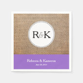 Burlap & Paarse Monogrammed Bruiloft Servetten (Voorkant)