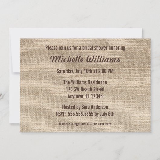Burlap Palm Tree Brown Bridal Shower Invitations Kaart (Achterkant)