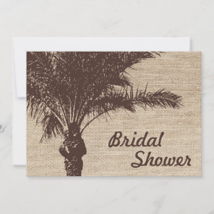 Burlap Palm Tree Brown Bridal Shower Invitations Kaart