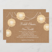 Burlap Party Lantern Bridal Shower Invitation Kaart (Voorkant / Achterkant)