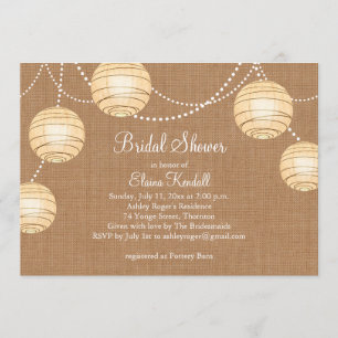 Burlap Party Lantern Bridal Shower Invitation Kaart