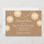 Burlap Party Lantern Rehearsal Dinner Invitation Kaart (Voorkant)