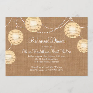 Burlap Party Lantern Rehearsal Dinner Invitation Kaart