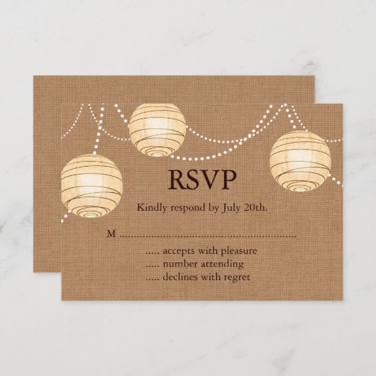 Burlap Party Lantern RSVP (Voorkant / Achterkant)