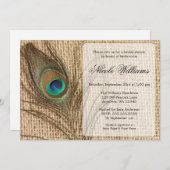 Burlap Peacock Feather Bridal Shower Invitations Kaart (Voorkant / Achterkant)