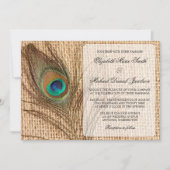 Burlap Peacock Feather Wedding Invitation Kaart (Voorkant)