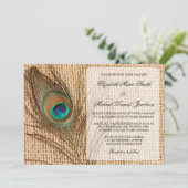 Burlap Peacock Feather Wedding Invitation Kaart (Staand voorkant)