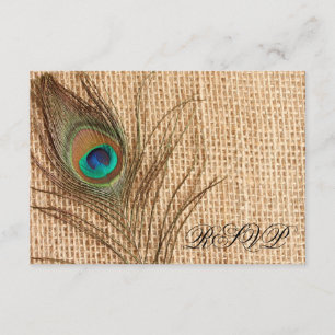 Burlap Peacock Feather Wedding RSVP