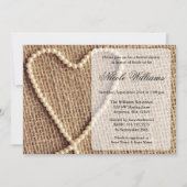Burlap Pearl Heart Bridal Shower Invitations Kaart (Voorkant)