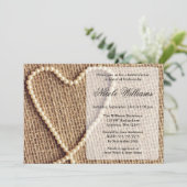 Burlap Pearl Heart Bridal Shower Invitations Kaart (Staand voorkant)