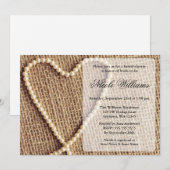 Burlap Pearl Heart Bridal Shower Invitations Kaart (Voorkant / Achterkant)