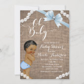 Burlap & Pearls Blue Bow Etnische Baby Boy Douche Kaart (Voorkant)