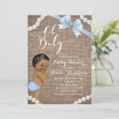Burlap & Pearls Blue Bow Etnische Baby Boy Douche Kaart (Staand voorkant)