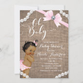 Burlap & Pearls Pink Bow Etnisch Meisje Baby showe Kaart (Voorkant)