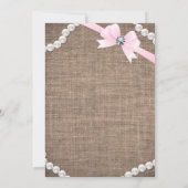Burlap & Pearls Pink Bow Etnisch Meisje Baby showe Kaart (Achterkant)