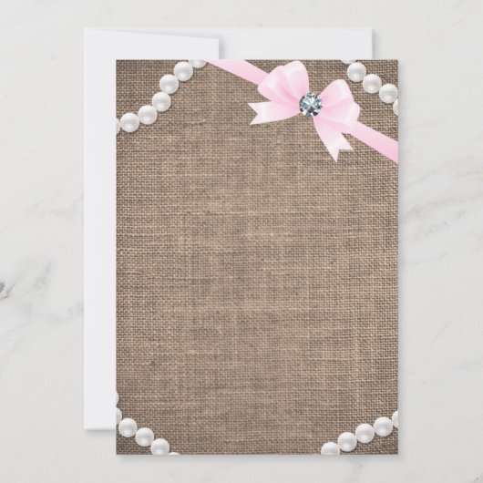 Burlap & Pearls Pink Bow Etnisch Meisje Baby showe Kaart (Achterkant)