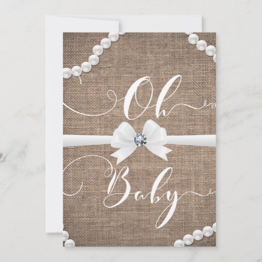 Burlap & Pearls Rustieke Glamour Oh Baby shower Kaart (Achterkant)