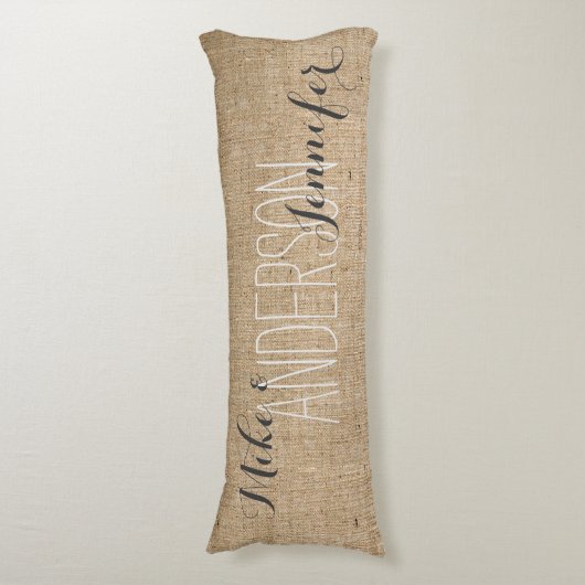 Burlap Personaliseert huwelijksnamen Datum Gift Lichaamskussen (Voorkant Verticaal)