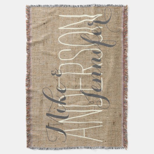 Burlap Persoonlijke bruiloft Bride & Groom's Names Deken (Voorkant Verticaal)