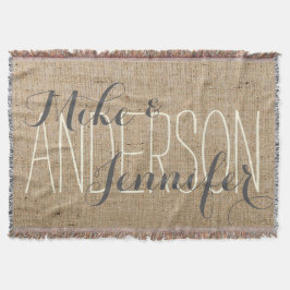 Burlap Persoonlijke bruiloft Bride & Groom's Names Deken