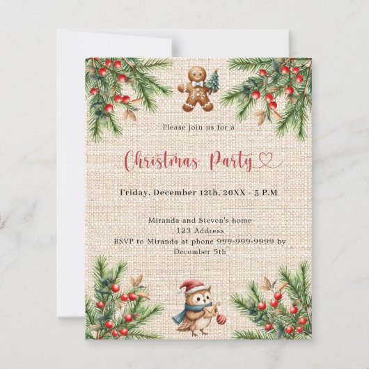 Burlap pine natuurlijke kerstfeest uitnodiging (Voorkant)