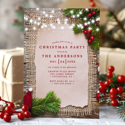 Burlap Pine String Lights Rustige kerstfeestdag Kaart