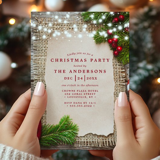 Burlap Pine String Lights Rustige kerstfeestdag Kaart