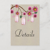 Burlap Pink Floral Mason Jars Wedding Details Informatiekaartje (Voorkant)