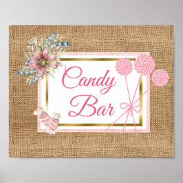 Burlap Pink Floral Snoep Ar Wedding Sign Poster