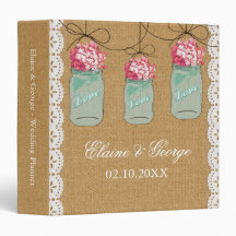 Burlap Pink Hydrangeas Mason Jar Wedding Planner