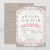 Burlap Pink & Lace Baby shower Invitation Kaart (Voorkant / Achterkant)