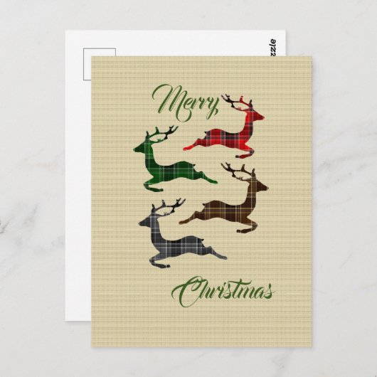 Burlap Plaid Kerstmis rendier postkaart (Voorkant / Achterkant)