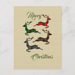 Burlap Plaid Kerstmis rendier postkaart