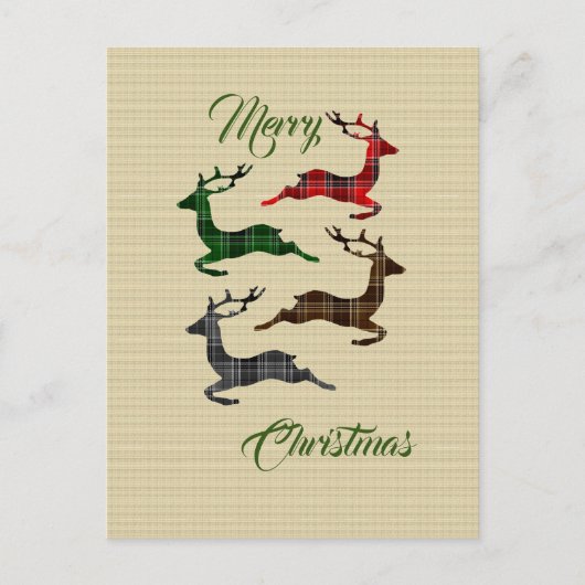 Burlap Plaid Kerstmis rendier postkaart (Voorkant)
