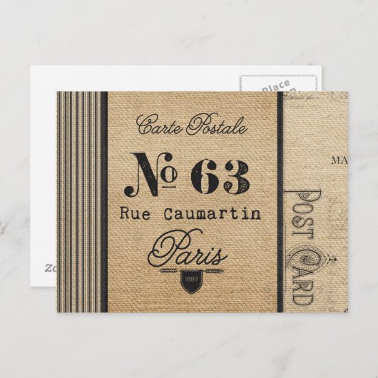 Burlap  Postage Frans land Briefkaart (Voorkant / Achterkant)