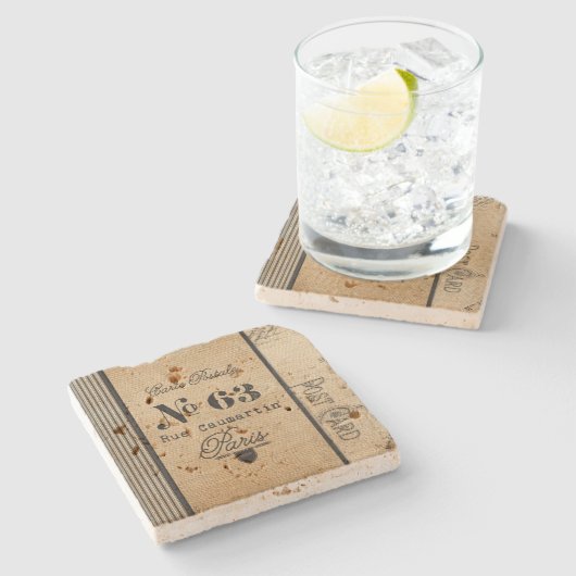 Burlap  Postage Frans land Stenen Onderzetter (Zijkant)