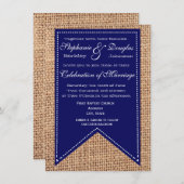Burlap Print Blue Rustic Wedding Invitations Kaart (Voorkant / Achterkant)