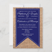 Burlap Print Blue Rustic Wedding Invitations Kaart (Voorkant)