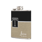 Burlap Print en Monogram Heupfles (Links)