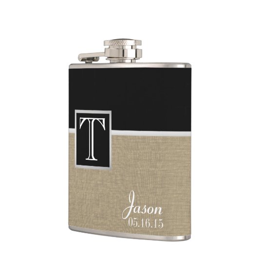 Burlap Print en Monogram Heupfles (Links)