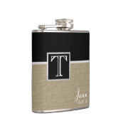 Burlap Print en Monogram Heupfles (Rechts)