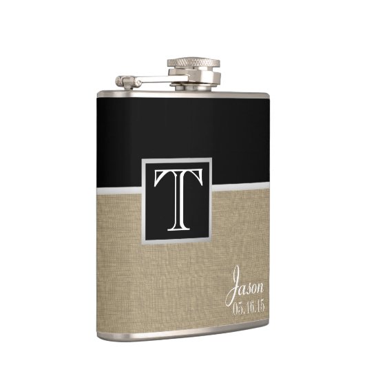 Burlap Print en Monogram Heupfles (Rechts)