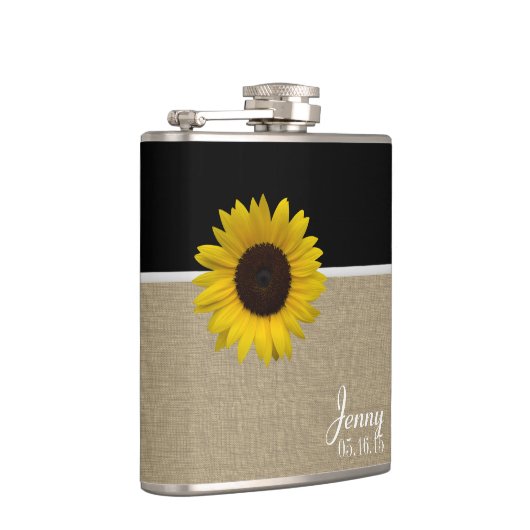 Burlap Print en Zonnebloem Heupfles (Rechts)